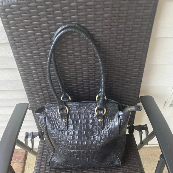 Brahmin Croc Embossed Tote Bag, Black - Picture 5 of 17
